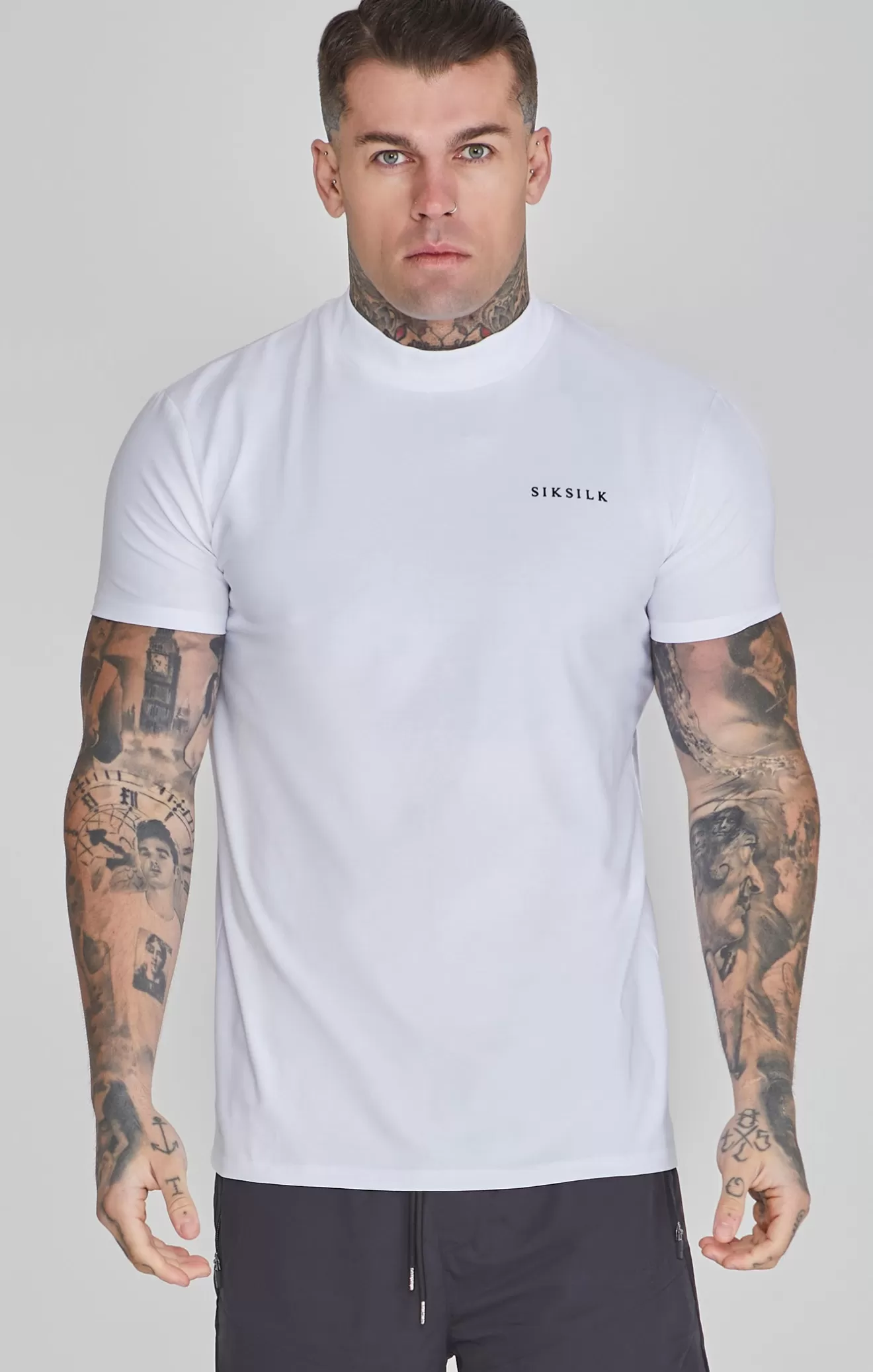 SikSilk T-Shirts^White Muscle Fit T-Shirt