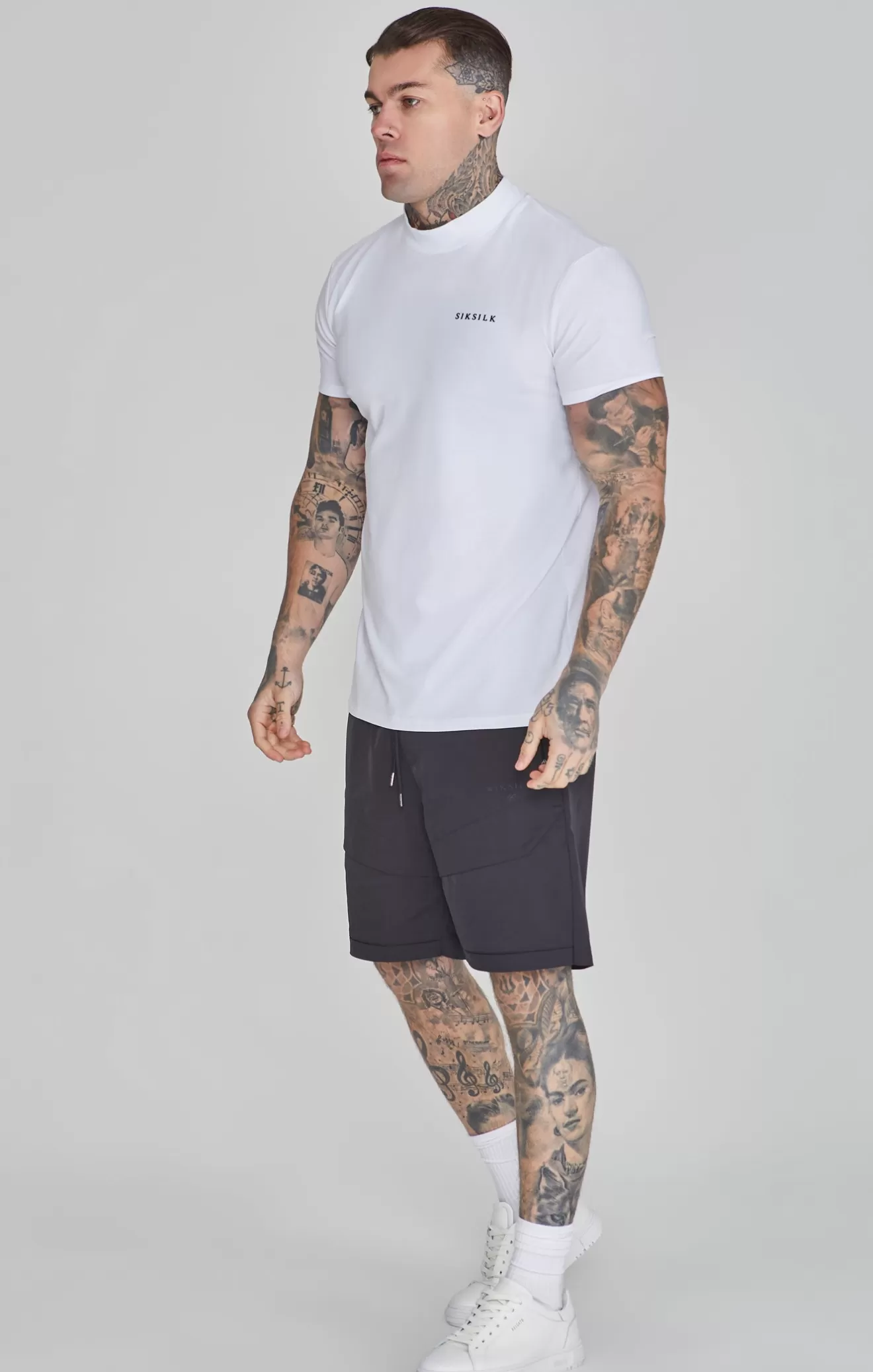 SikSilk T-Shirts^White Muscle Fit T-Shirt