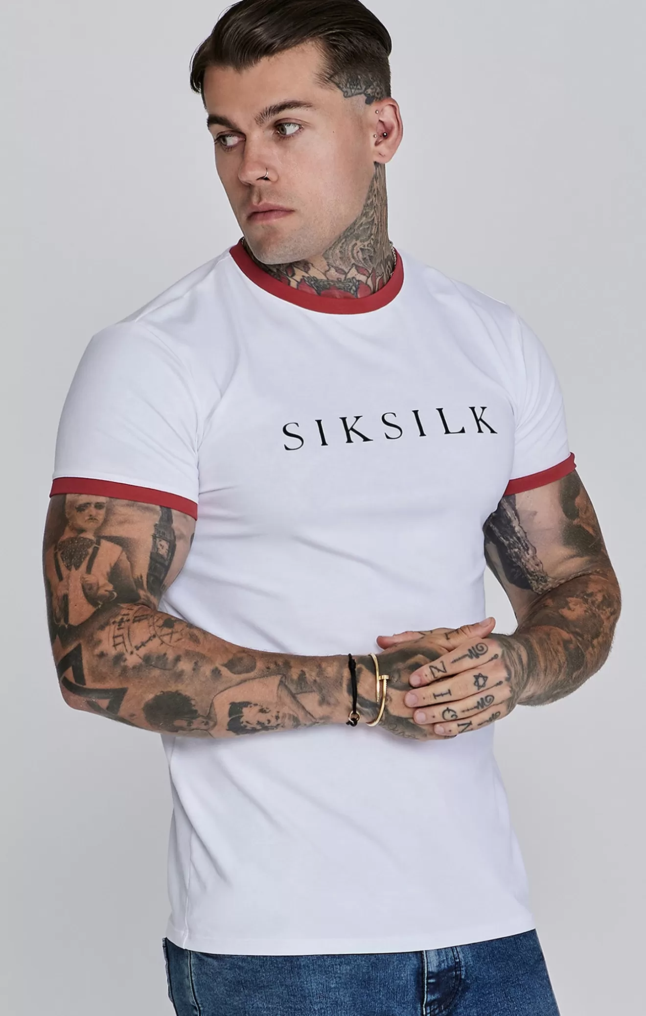 SikSilk T-Shirts^White Red Ringer T-Shirt
