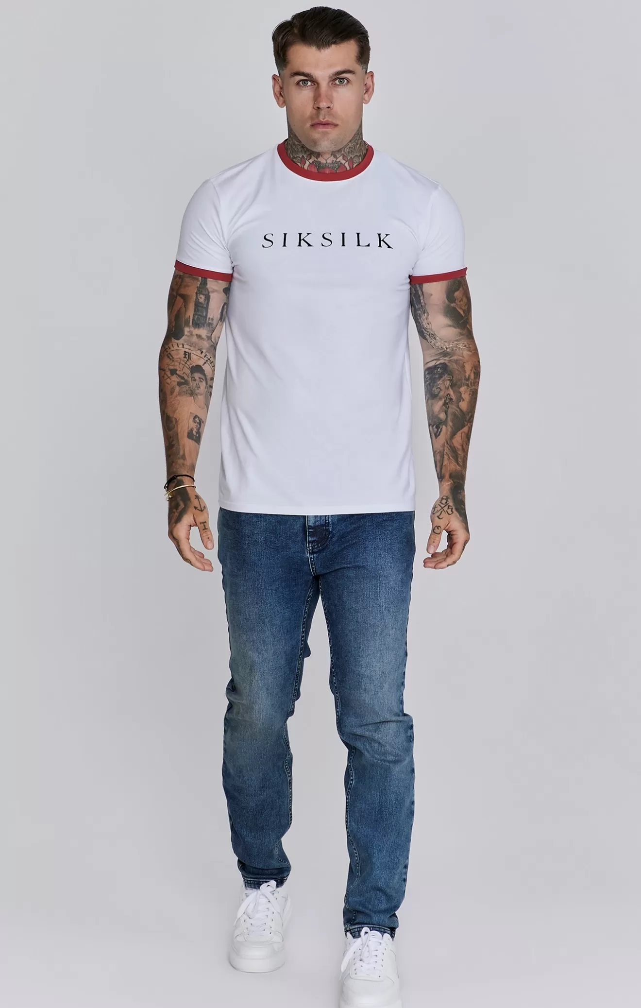 SikSilk T-Shirts^White Red Ringer T-Shirt