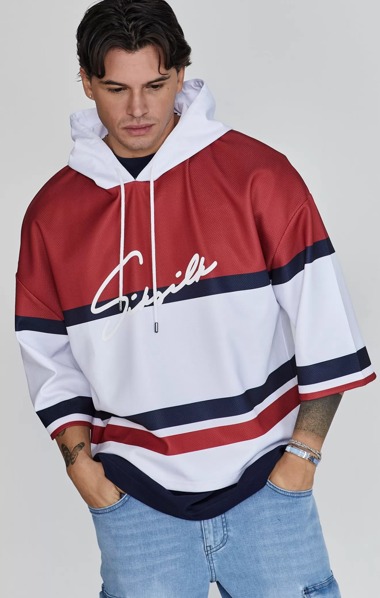 SikSilk Hoodies^White Red Sports Hoodie