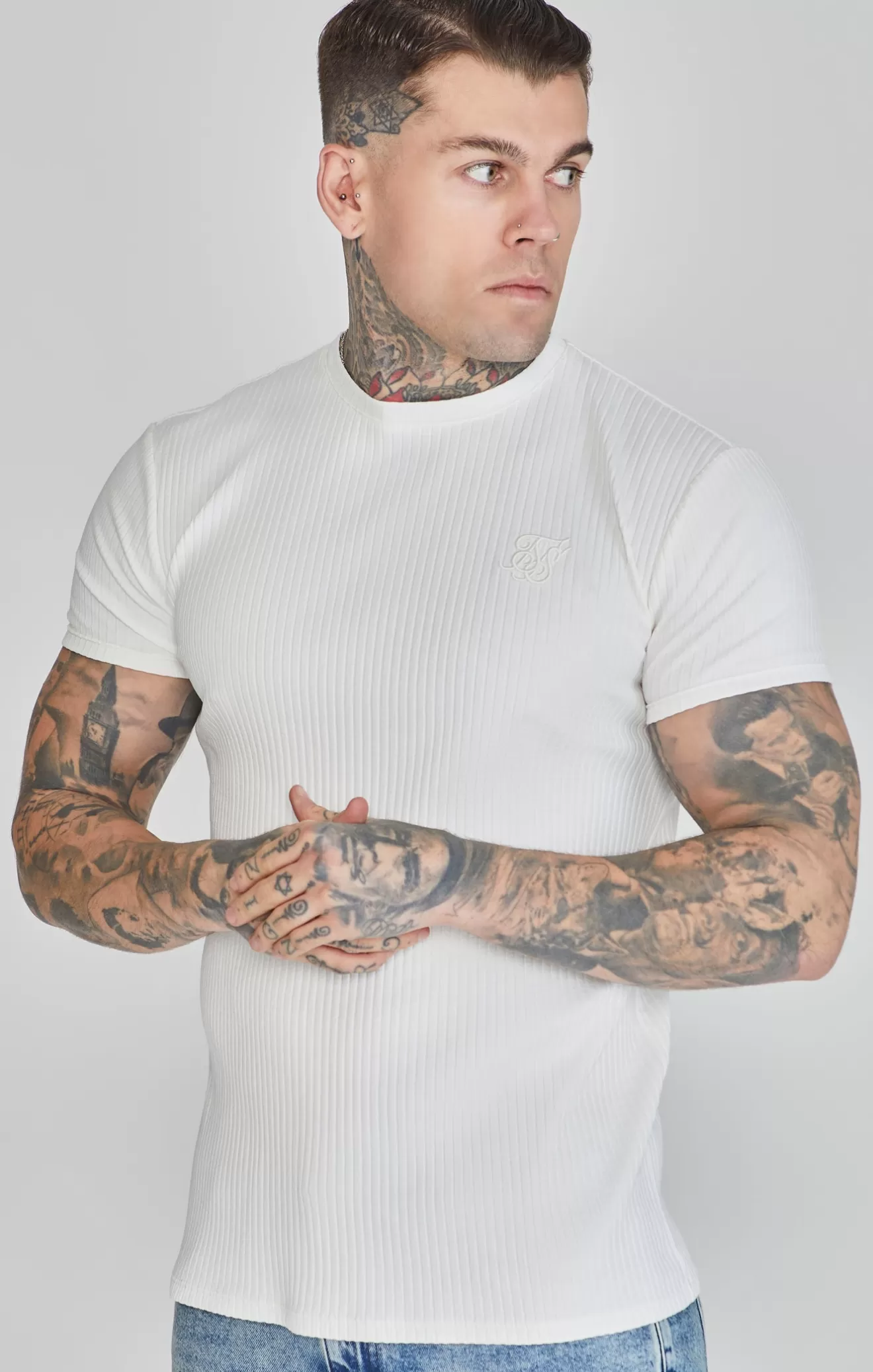 SikSilk T-Shirts^White Ribbed T-Shirt