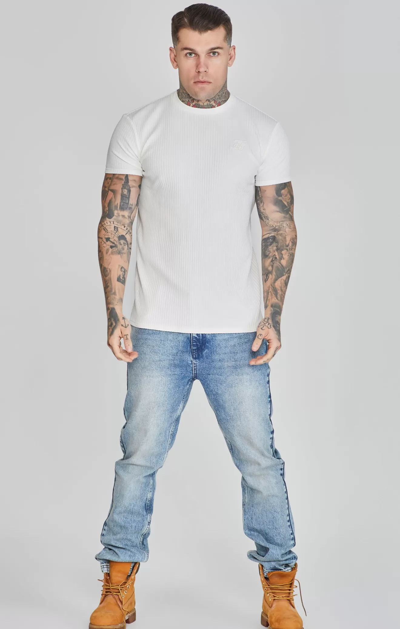 SikSilk T-Shirts^White Ribbed T-Shirt